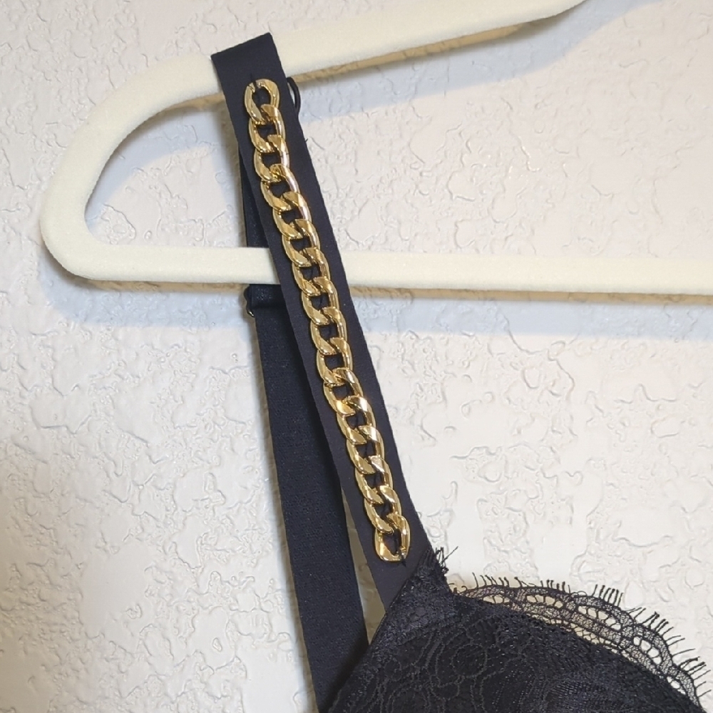 Victoria's Secret black gold chain strap lace push up teddy bodysuit - Picture 8 of 13